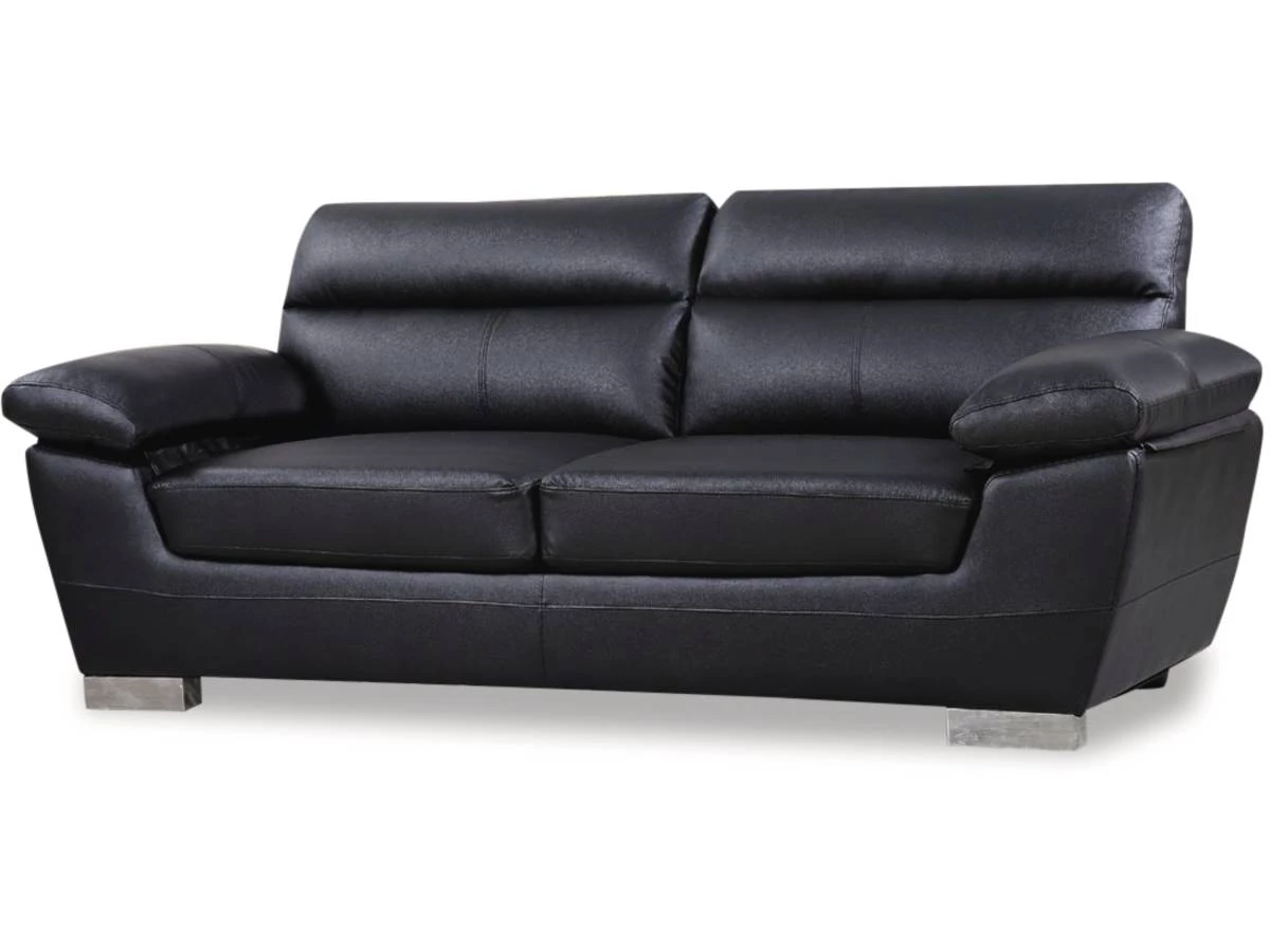 Canapé fixe en cuir reconstitué et PVC - 210x88x90cm - 3 places - Noir