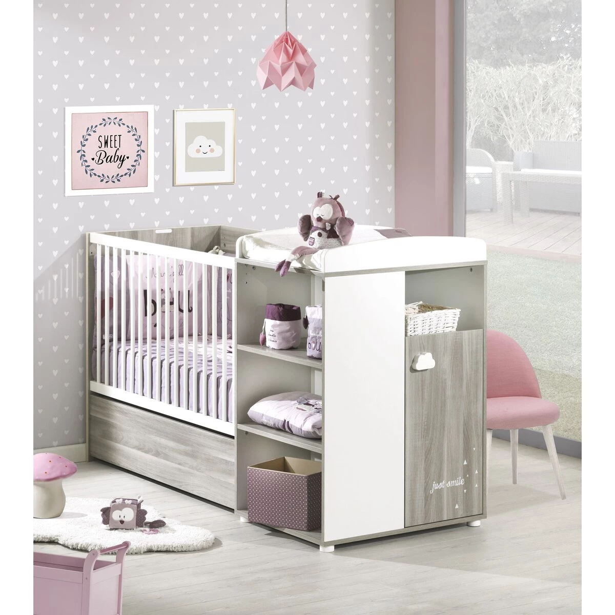 BABY PRICE Lit bébé combiné 120x60 cm évolutif en 90x190 cm SMILE Chêne Silex