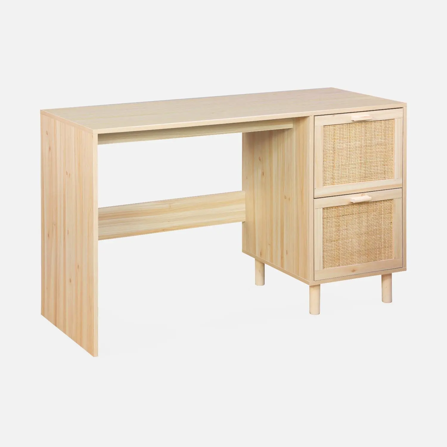 Bureau Rétro Chic de 120cm avec 2 Tiroirs en Cannage