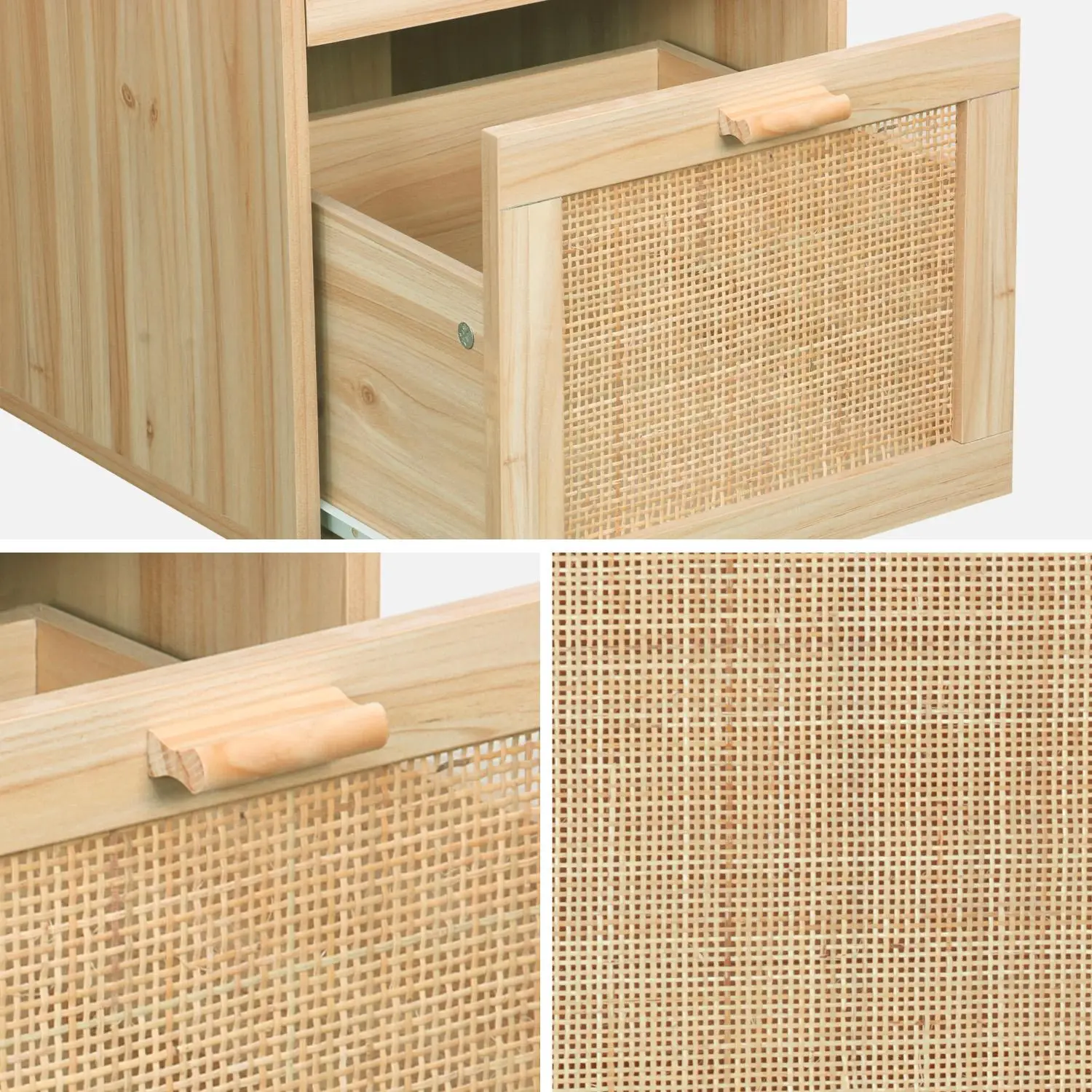 Bureau Rétro Chic de 120cm avec 2 Tiroirs en Cannage