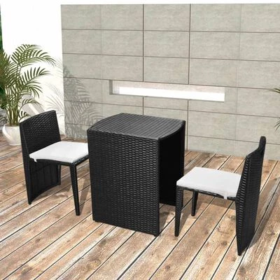 Ensemble de bistro 3 pcs avec coussins résine tressée noir