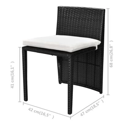 Ensemble de bistro 3 pcs avec coussins résine tressée noir