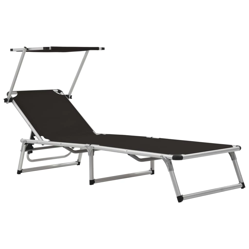 Chaise longue pliante avec toit en aluminium et textile noir