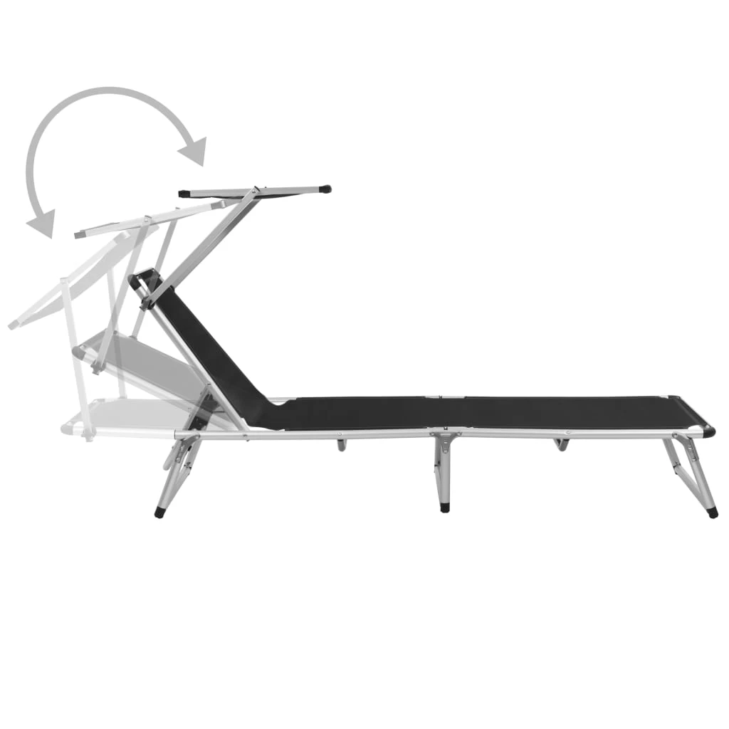 Chaise longue pliante avec toit en aluminium et textile noir