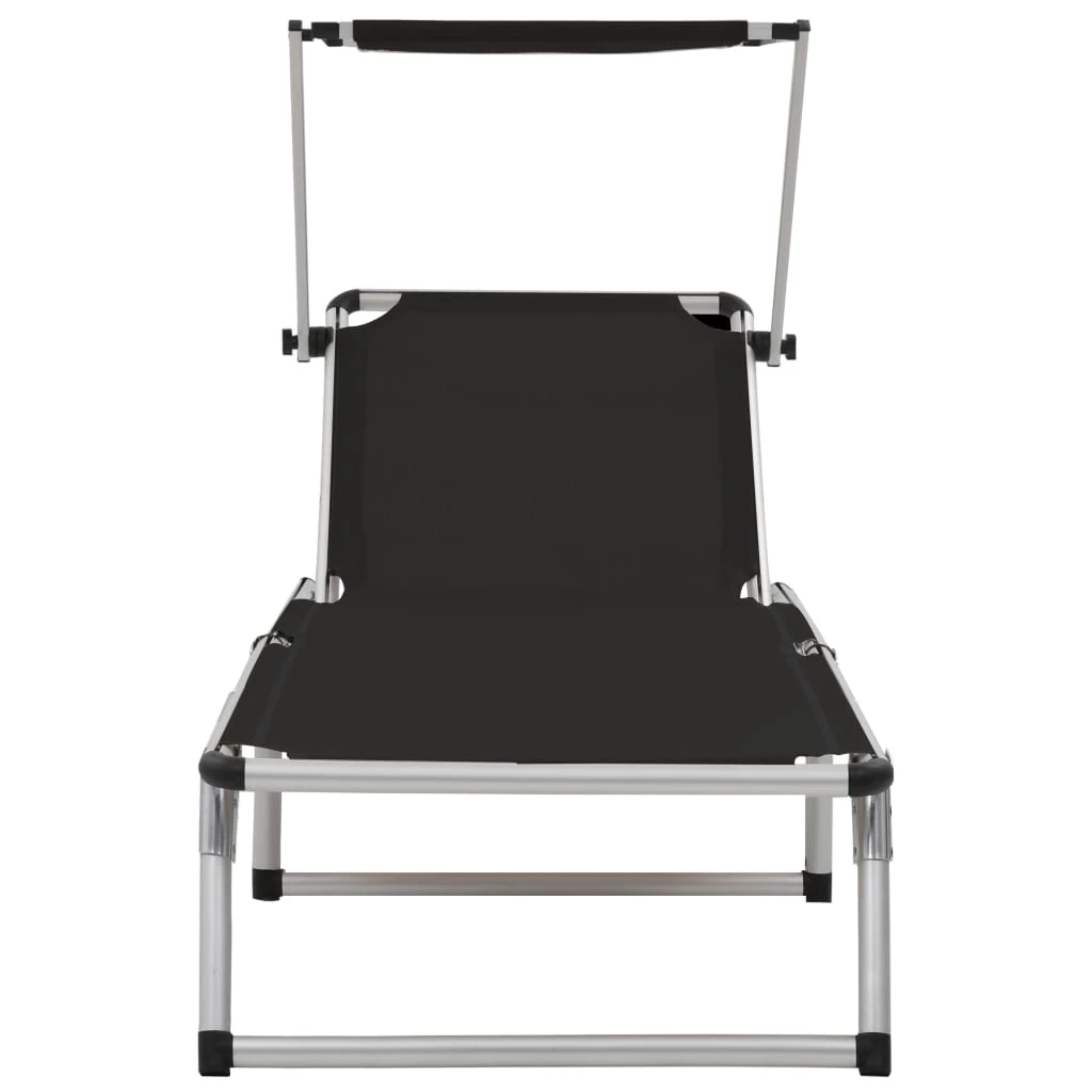 Chaise longue pliante avec toit en aluminium et textile noir