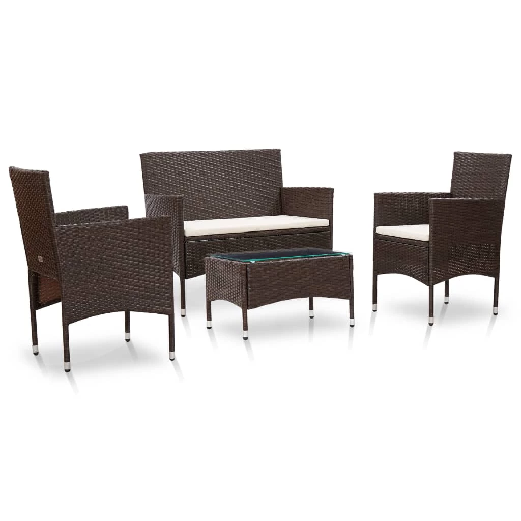 Salon de jardin 4 pcs avec coussins Résine tressée Marron