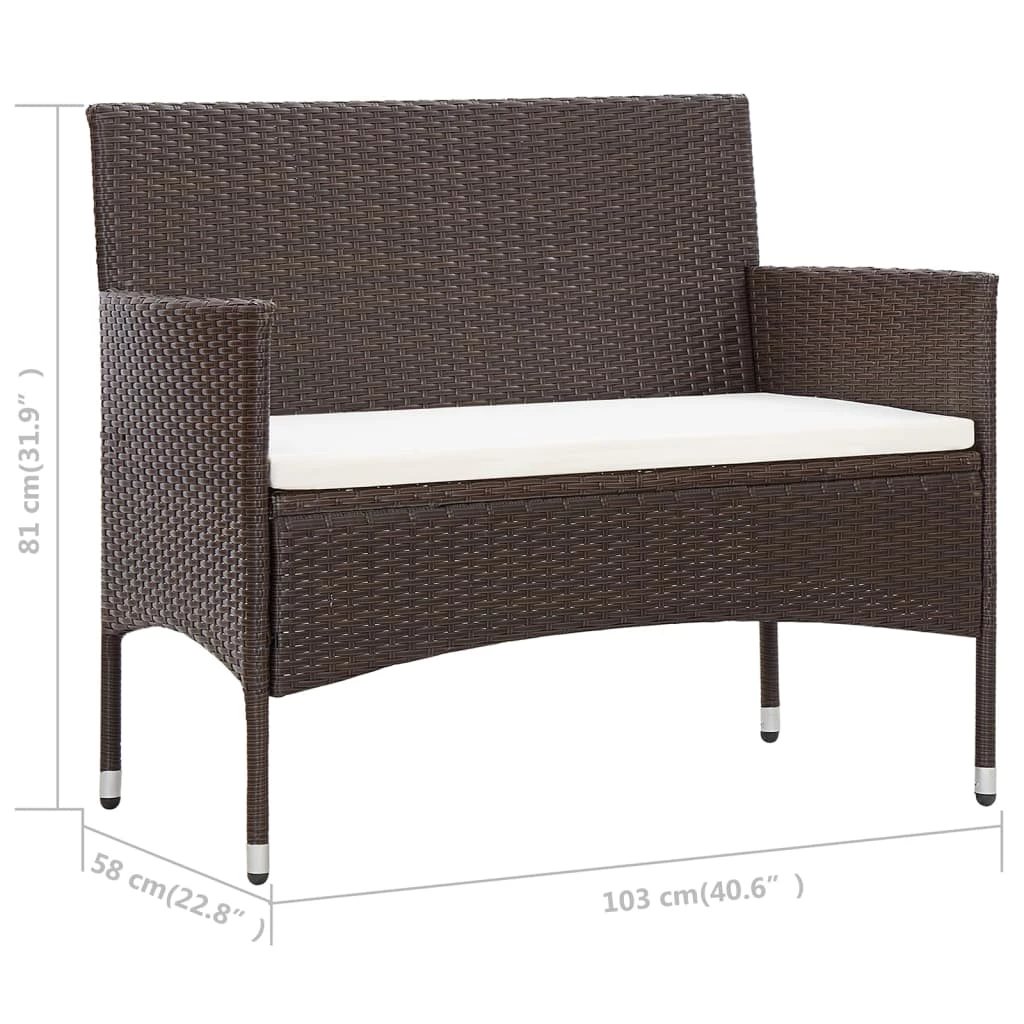 Salon de jardin 4 pcs avec coussins Résine tressée Marron