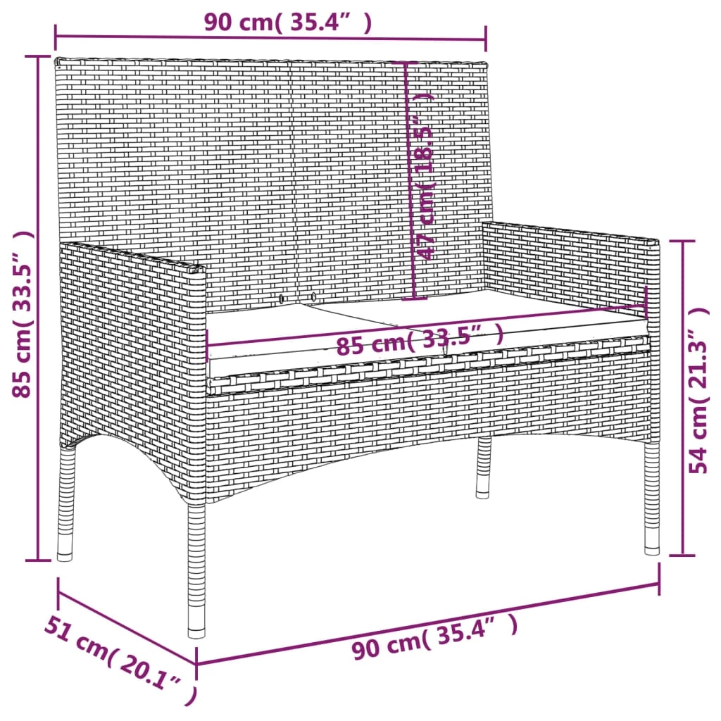 Banc de jardin à 2 places avec coussins Marron Résine tressée