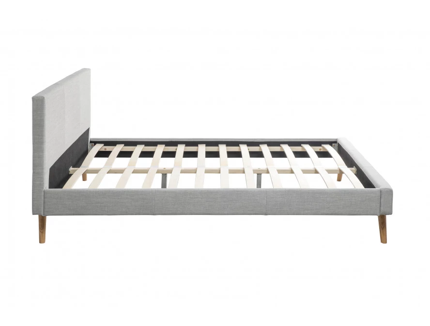 Cadre de lit style scandinave en tissu avec pieds bois - Gris clair - 160x200cm