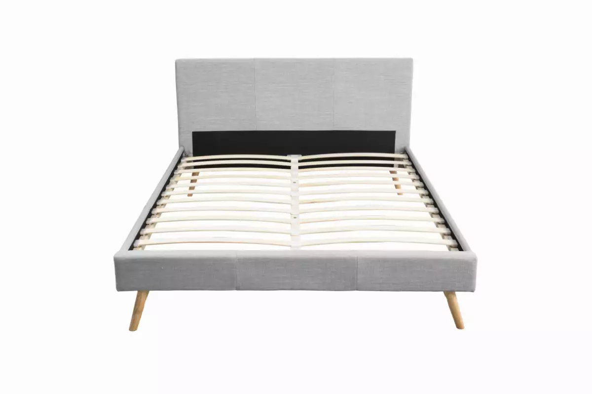 Cadre de lit style scandinave en tissu avec pieds bois - Gris clair - 160x200cm