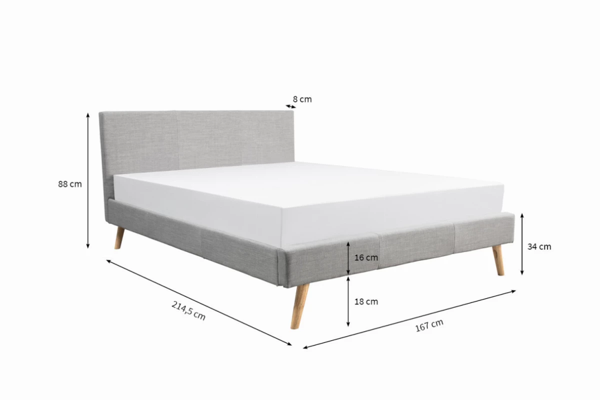 Cadre de lit style scandinave en tissu avec pieds bois - Gris clair - 160x200cm