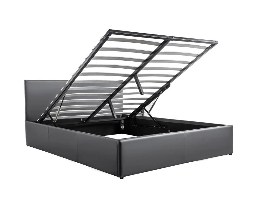 Cadre de lit avec coffre de rangement et tête de lit en simili - Gris - 140x190cm copie