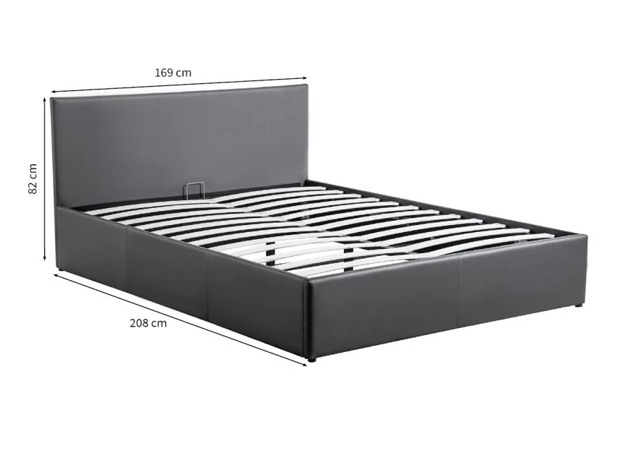 Cadre de lit avec coffre de rangement et tête de lit en simili - Gris - 140x190cm copie
