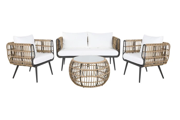 CANAPÉ SET 4 ROTIN SYNTHÉTIQUE ALUMINIUM 144X67X74