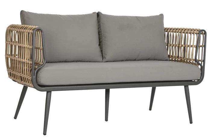 CANAPÉ SET 4 ROTIN SYNTHÉTIQUE GRIS ALUMINIUM 144X67X74
