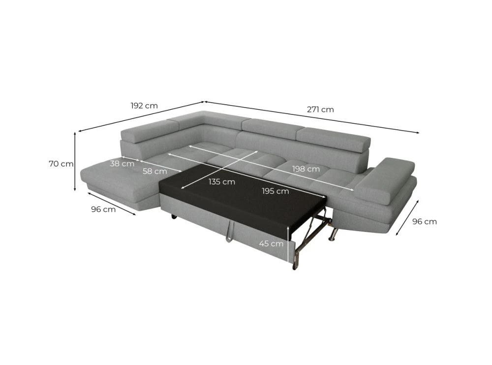 Canapé d'angle droit convertible RIO avec coffre en tissu - Beige - Pieds métal