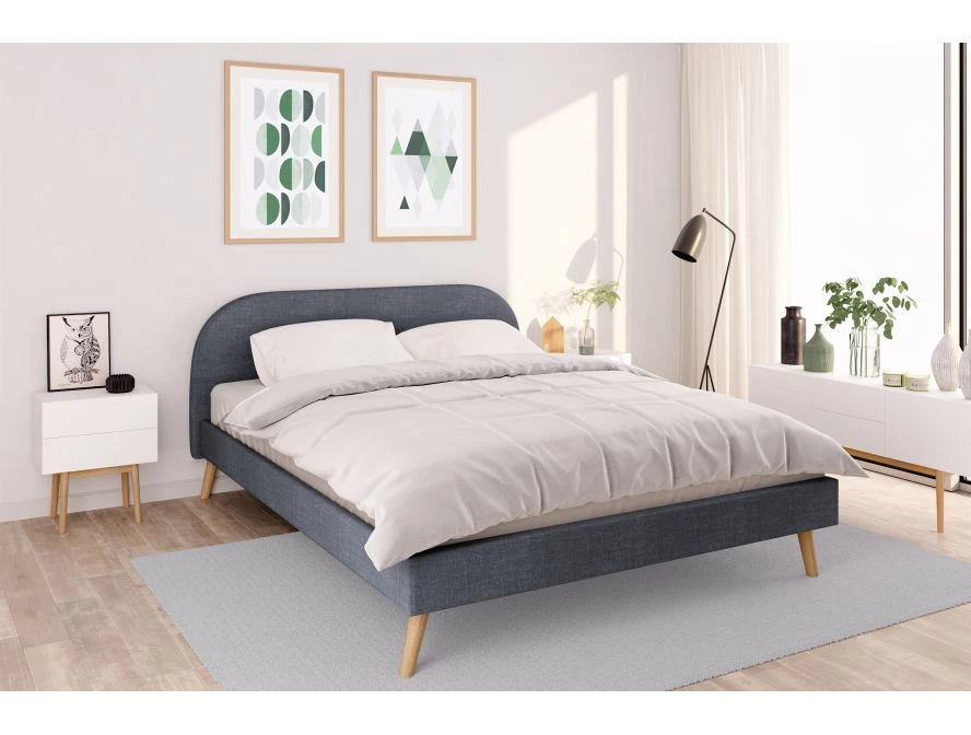 Cadre de lit MOBY avec sommier à lattes en tissu - Gris foncé - 160 cm