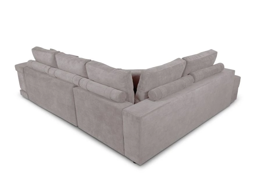 Canapé d'angle TAMIA convertible avec coffre et 2 poufs en tissu - Gris clair - Angle Droit