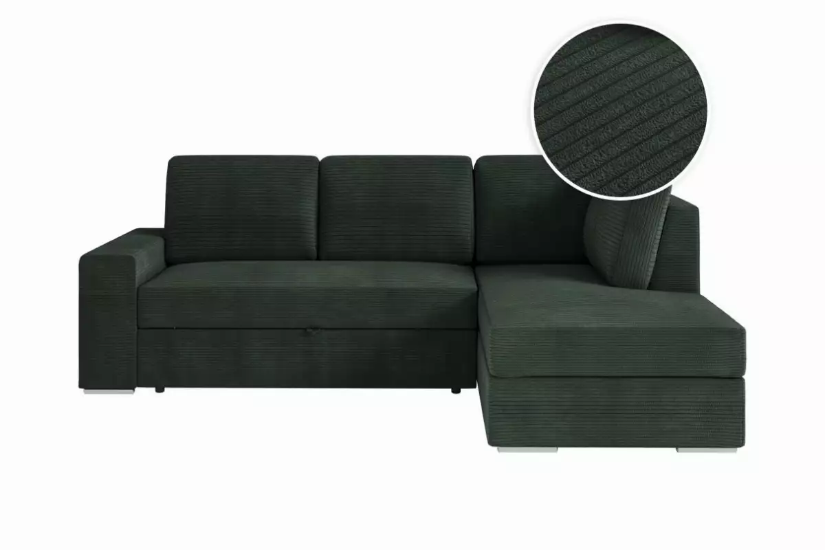 Canapé d'angle convertible avec coffre en velours côtelé - Angle droit - Vert foncé