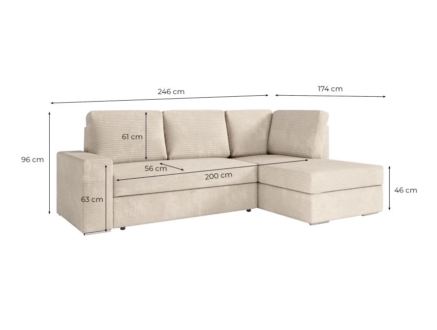 Canapé d'angle convertible avec coffre en velours côtelé - Angle droit - Vert foncé
